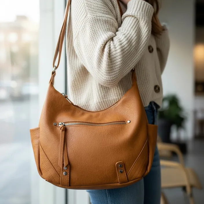 Sac bandoulière camel zippé