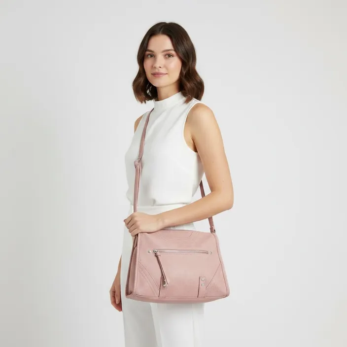 Sac bandoulière rose zip