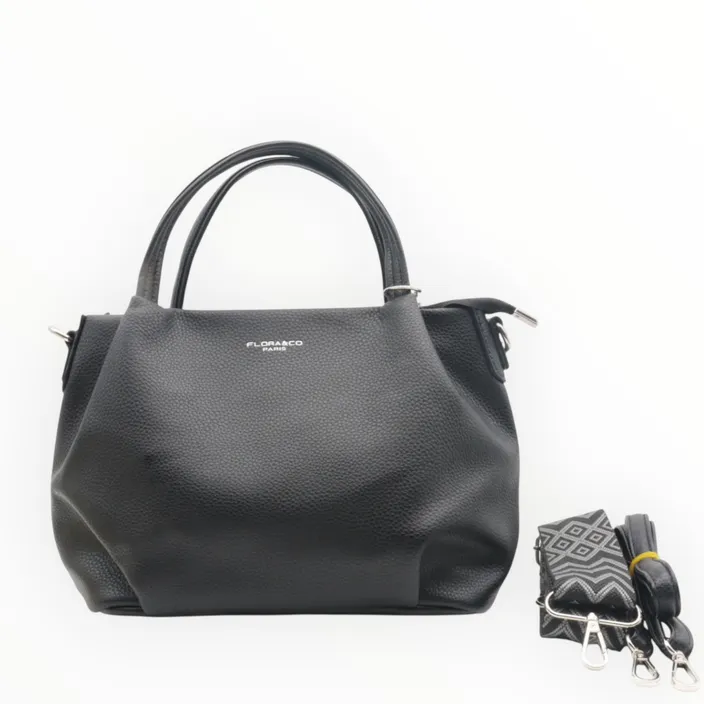 Handbag-Shoulder Bag Black Zip Strap