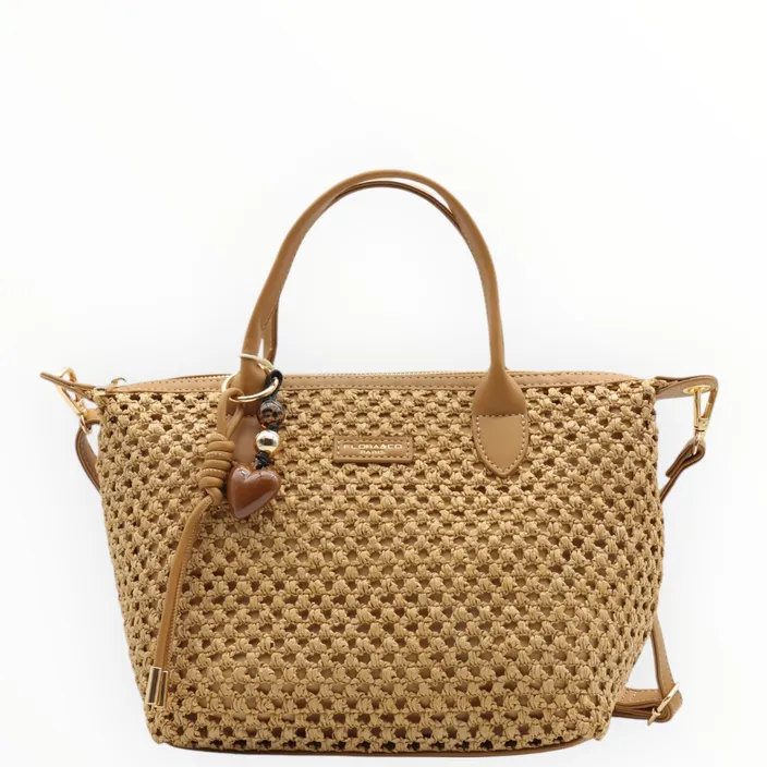 Handtas Beige Stro-effect