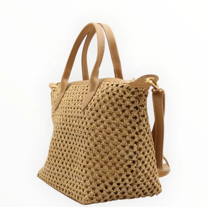 Handtas Beige Stro-effect