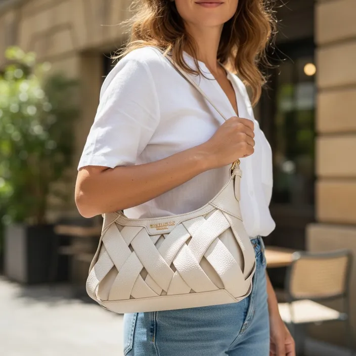 Shoulder Bag Beige 3 compartments