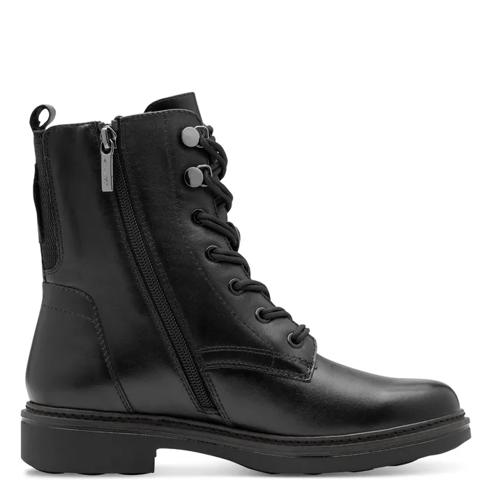Tamaris Wide Fit Ankle Boots Black Leather-Textile