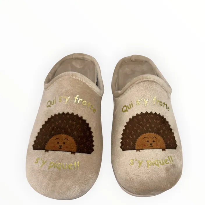 Slipper Mule Hérisson Beige Textile