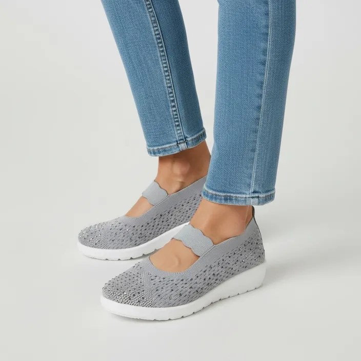 Ballet Flats Grey Textile