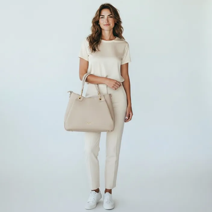 Handbag Taupe Zip Shoulder Strap